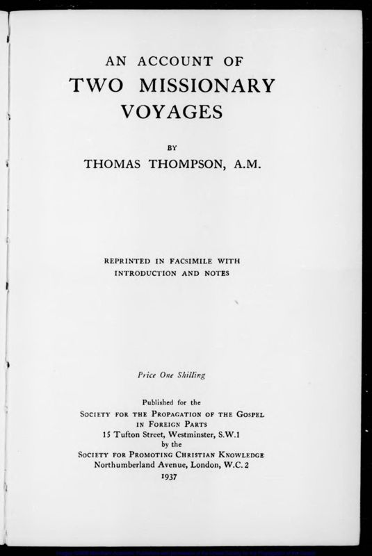 View document: Rev. Thompson's An account of two missionary voyages.