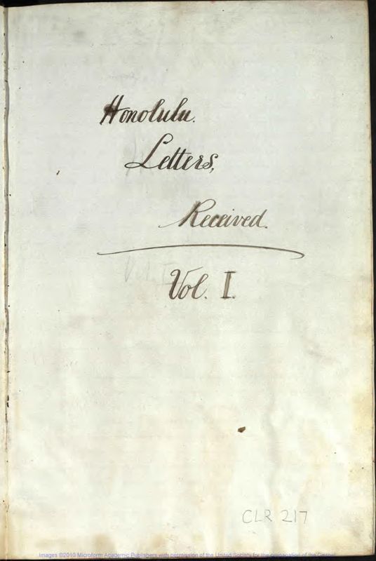 View document: Honolulu letters received, 1871-1910.