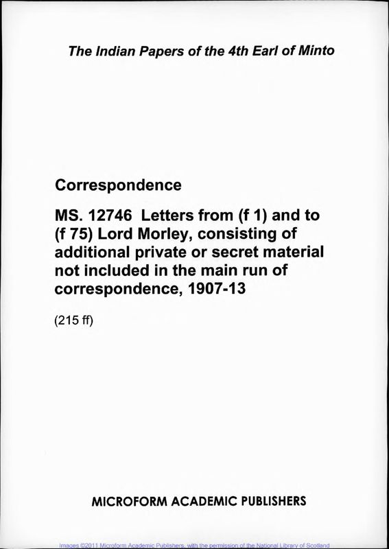 View document: Lord Morley, 1907-1913.