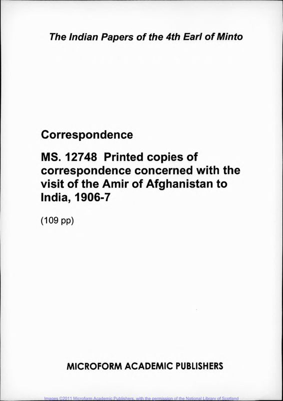 View document: The Amir of Afghanistan, 1905-1910.