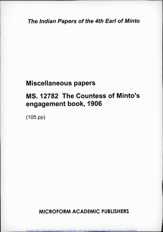 View document: The Countess of Minto's engagement book, 1906-1910.