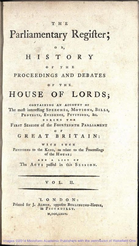 View document: Vol. II, 1774-1775 (House of Lords).