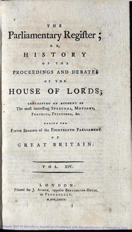 View document: Vol. XIV, 1778-1779 (House of Lords).