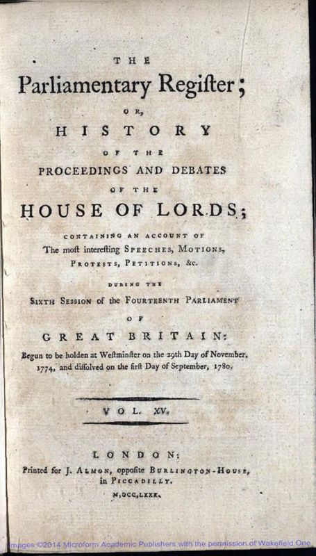 View document: Vol. XV, 1779-1780 (House of Lords).