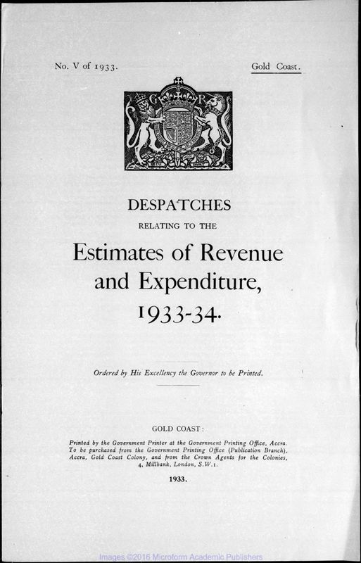 View document: Dispatches re. the Estimates, 1933-1940.