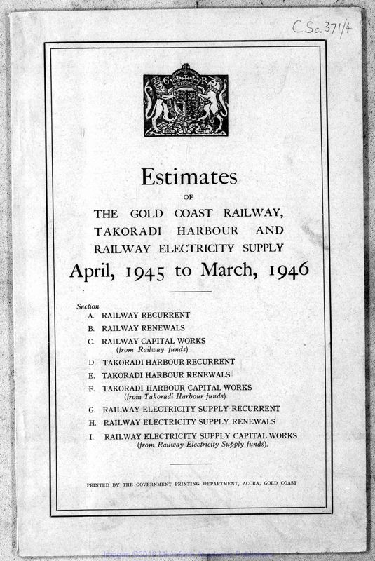 View document: Estimates for the Gold Coast Railway, 1945-1955.