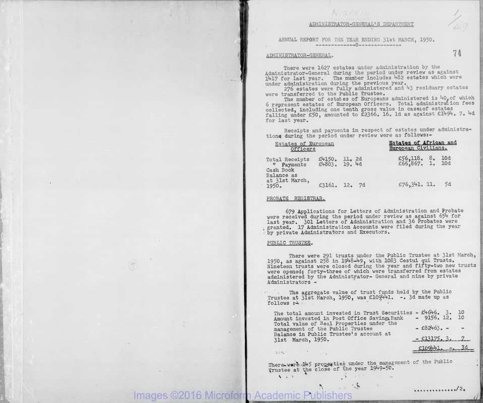 View document: Administrators General and Northern, 1949-1959.