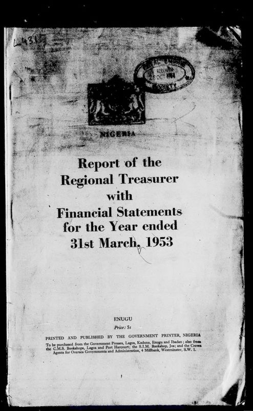 View document: Eastern Region Finances, 1952-1960.