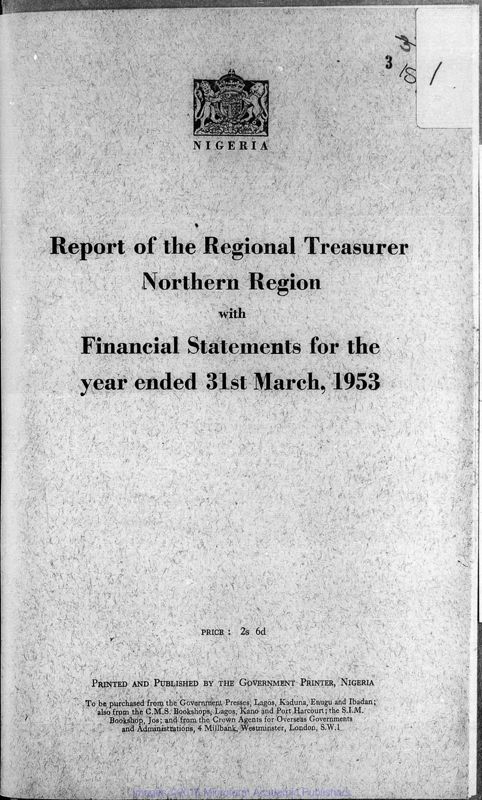 View document: Northern Region Finances, 1952-1960.