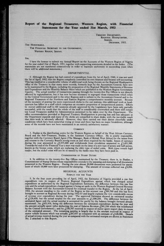 View document: Western Region Finances, 1952-1960.