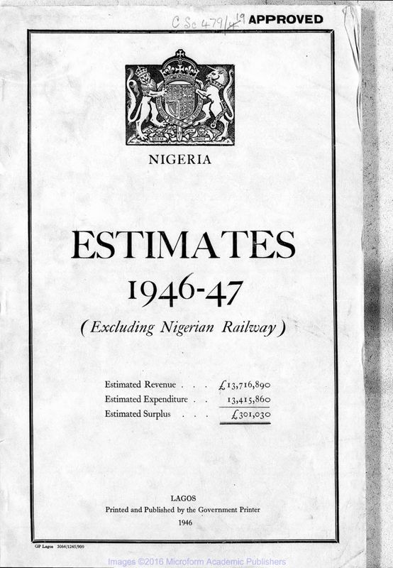 View document: Estimates for Nigeria, 1946-1954.