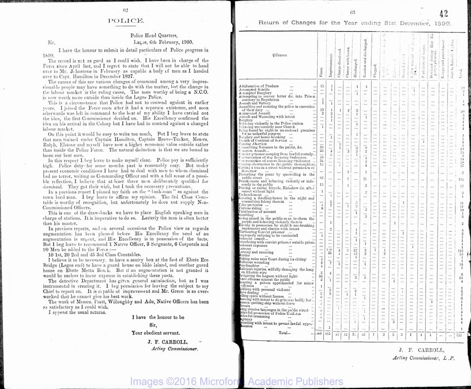 View document: Policing in Lagos and Provinces, 1899-1929.