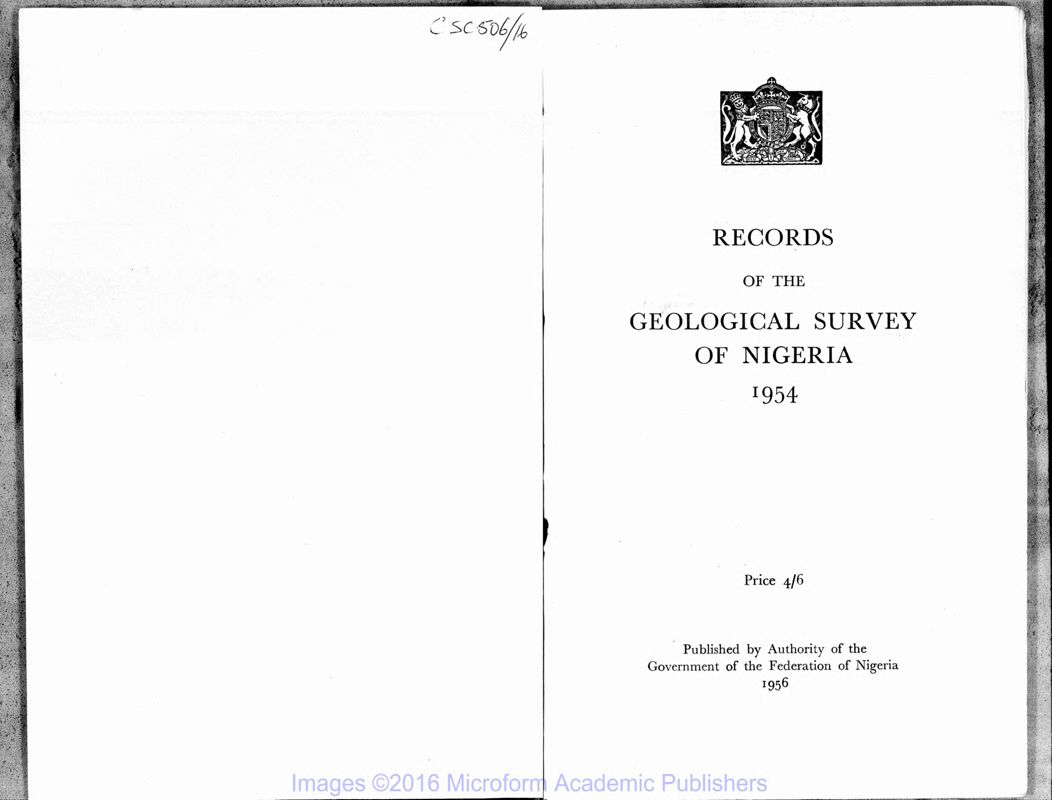 View document: Records of Geological Survey, 1954-1959.