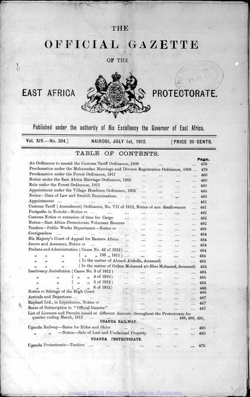 View document: Kenya Gazette, 1912-1913.