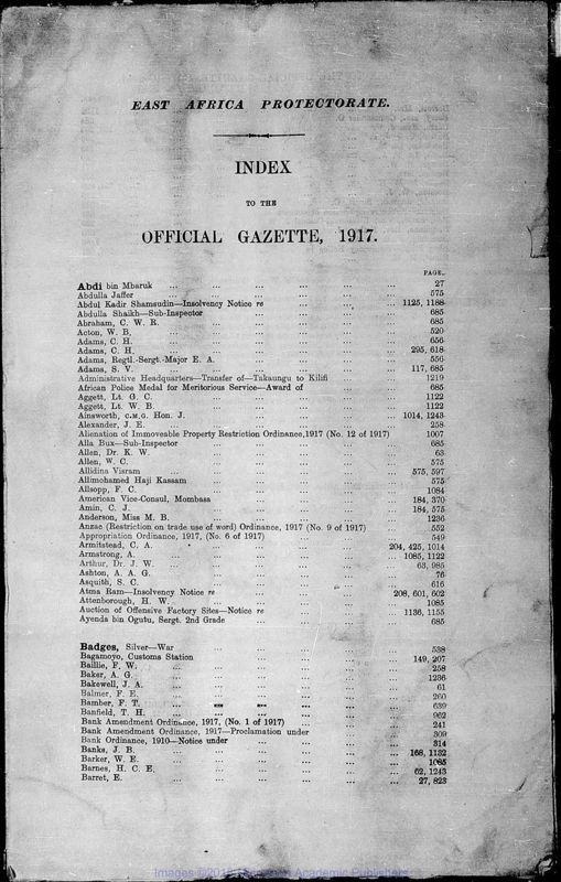 View document: Kenya Gazette, 1917.