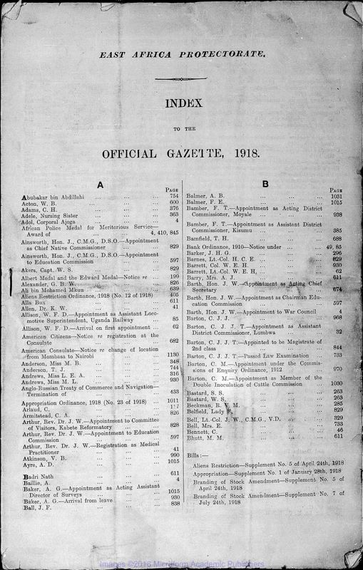 View document: Kenya Gazette, 1918.