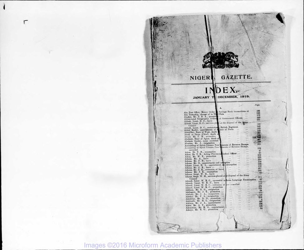 View document: Nigeria Gazette and Supplements 1919 Jan-Dec.