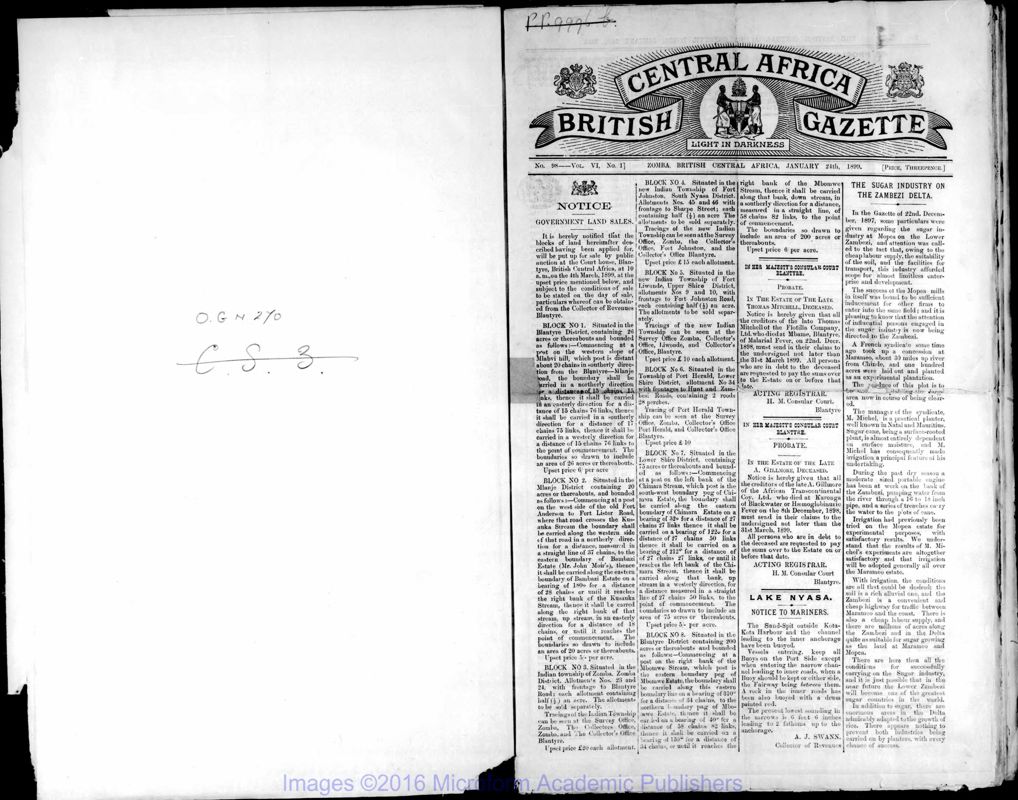 View document: Zambia (British Central Africa) Gazette extracts, 1899-1902.