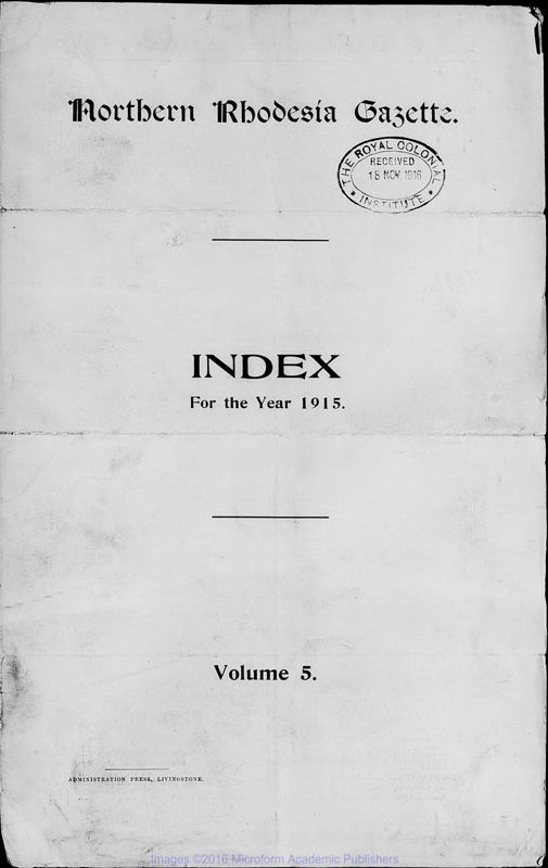 View document: Zambia (Northern Rhodesia) Gazette, 1915-1919.