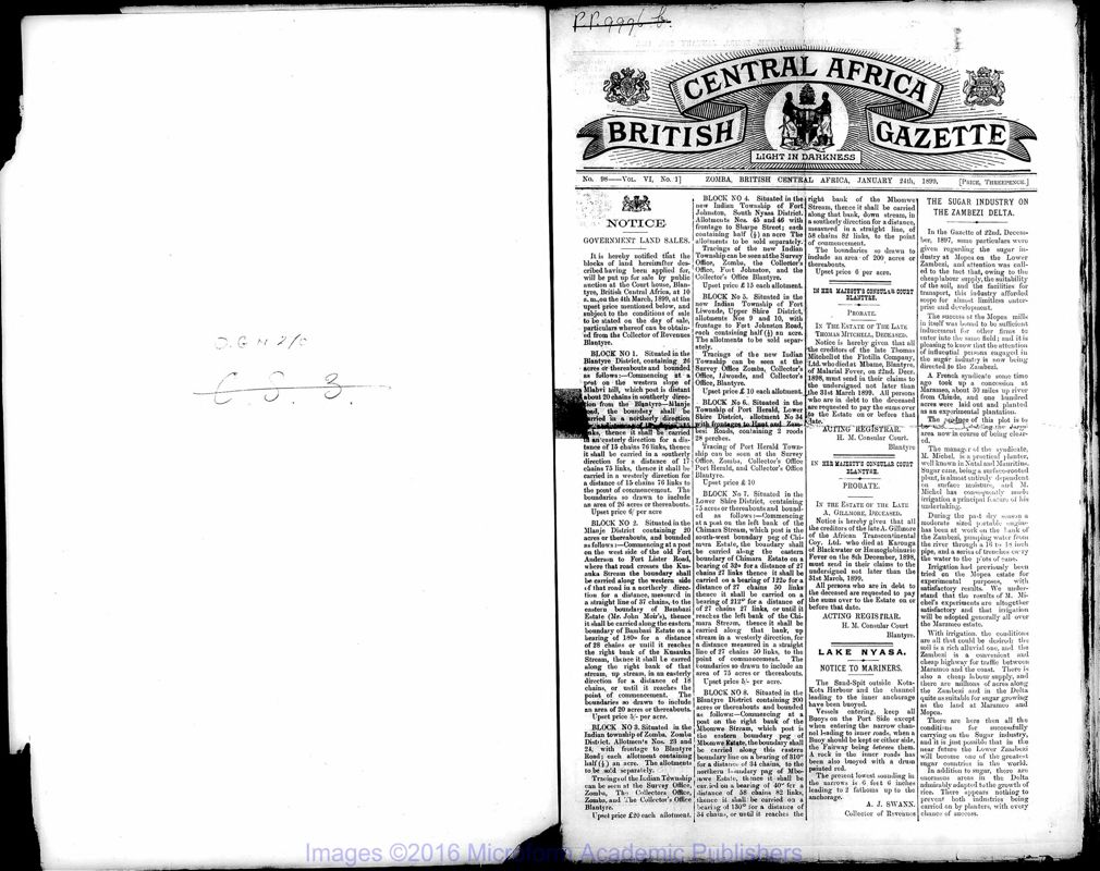 View document: Malawi (Nyasaland) Gazette, 1899-1906.