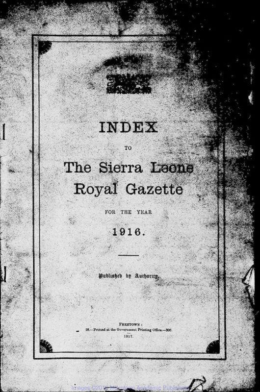 View document: Sierra Leone Gazette, 1916.