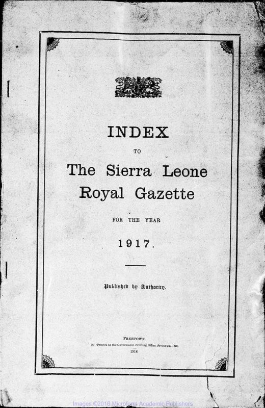 View document: Sierra Leone Gazette, 1917.