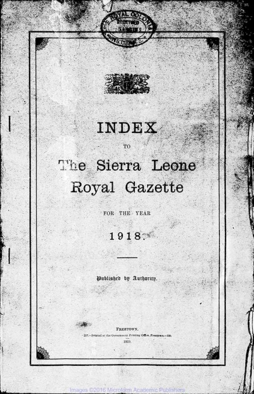 View document: Sierra Leone Gazette, 1918.