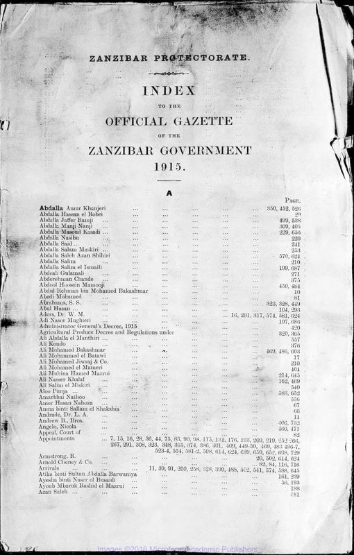 View document: Tanzania (Zanzibar) Gazette, 1915.