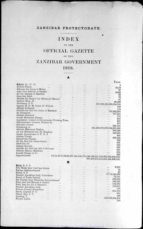 View document: Tanzania (Zanzibar) Gazette, 1916.