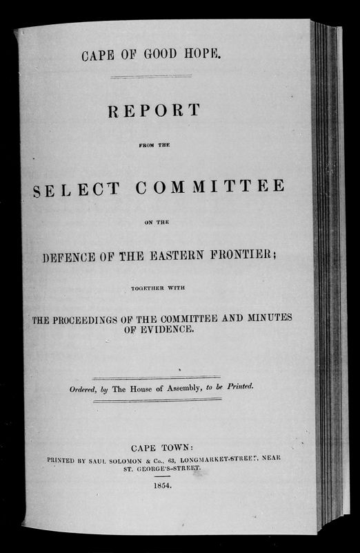 View document: Report From The Select Committee On The Defence of The Eastern Frontier Together With The Proceedings of The Committee.