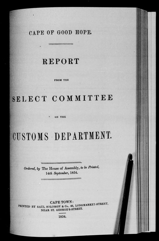 View document: Report From The Select Committee On The Customs Department, 1854.