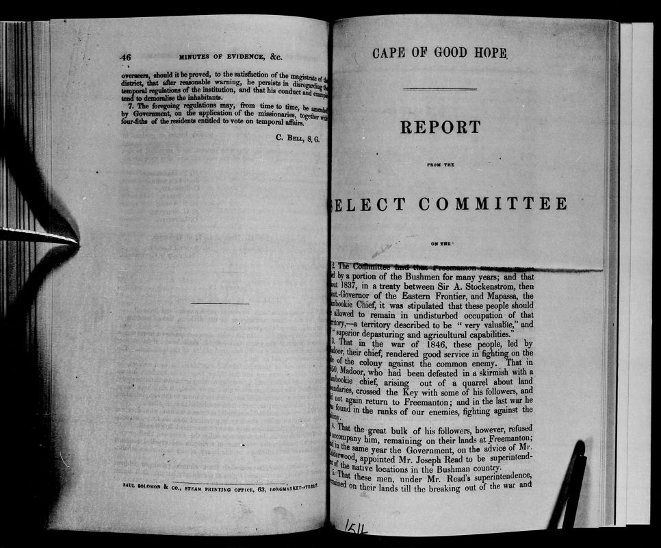 View document: Report From The Select Committee on The Petition of The Rev. James Read, 1854.