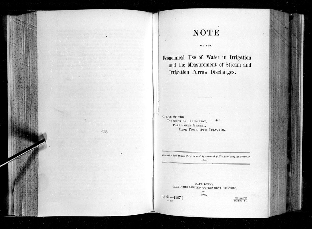 View document: Note on The Economical Use of Water in Irrigation and The Measurement of Stream and Irrigation Furrow Discharges.