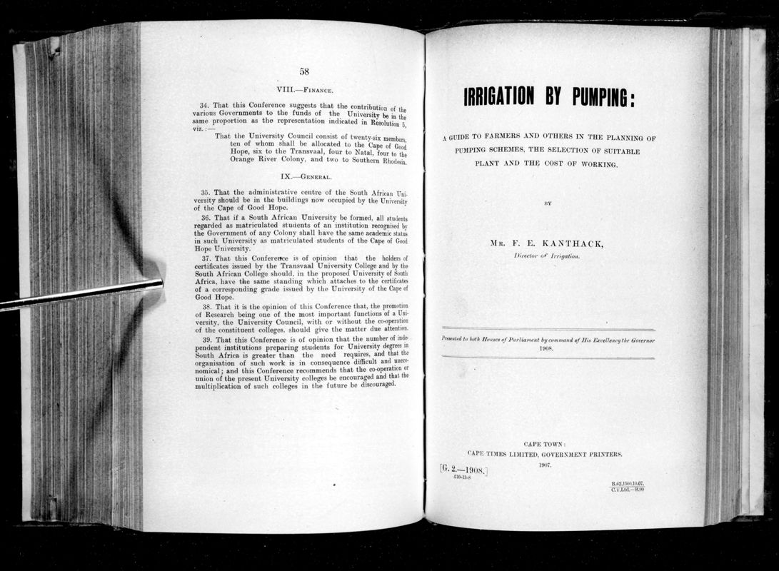 View document: Irrigation by Pumping: A Guide to Farmers and Others, by Mr. F. E. Kanthack.