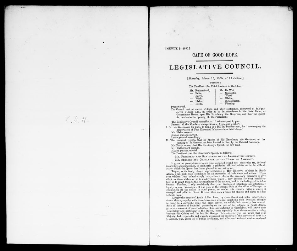 View document: Votes and Proceedings of The Legislative Council, 15th March to 7th June 1855.