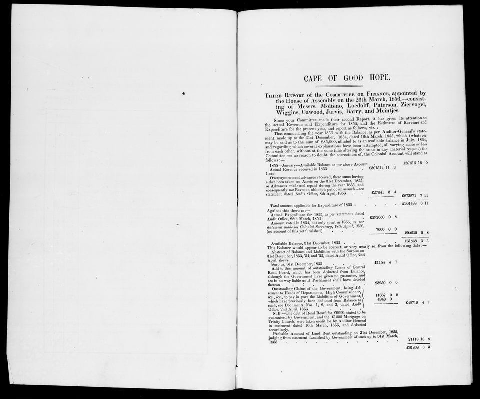 View document: Cape of Good Hope 1854 to 1855: Expenses Incurred, Imports and Export Accounts.