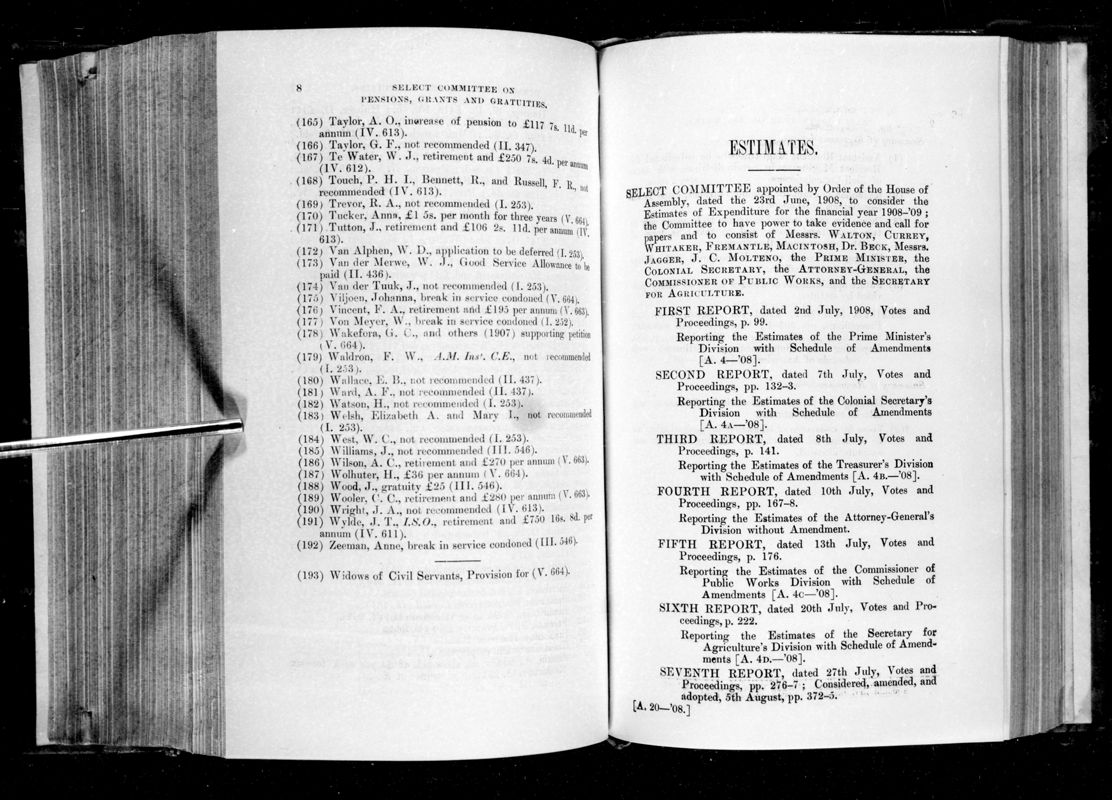 View document: Recommendations of The Select Committee on The Estimates of Expenditure For The Financial Year 1908-09.