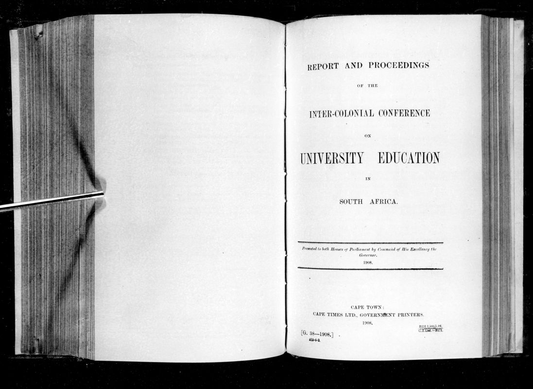 View document: Report and Proceedings of The Inter-Colonial Conference on University Education in South Africa.