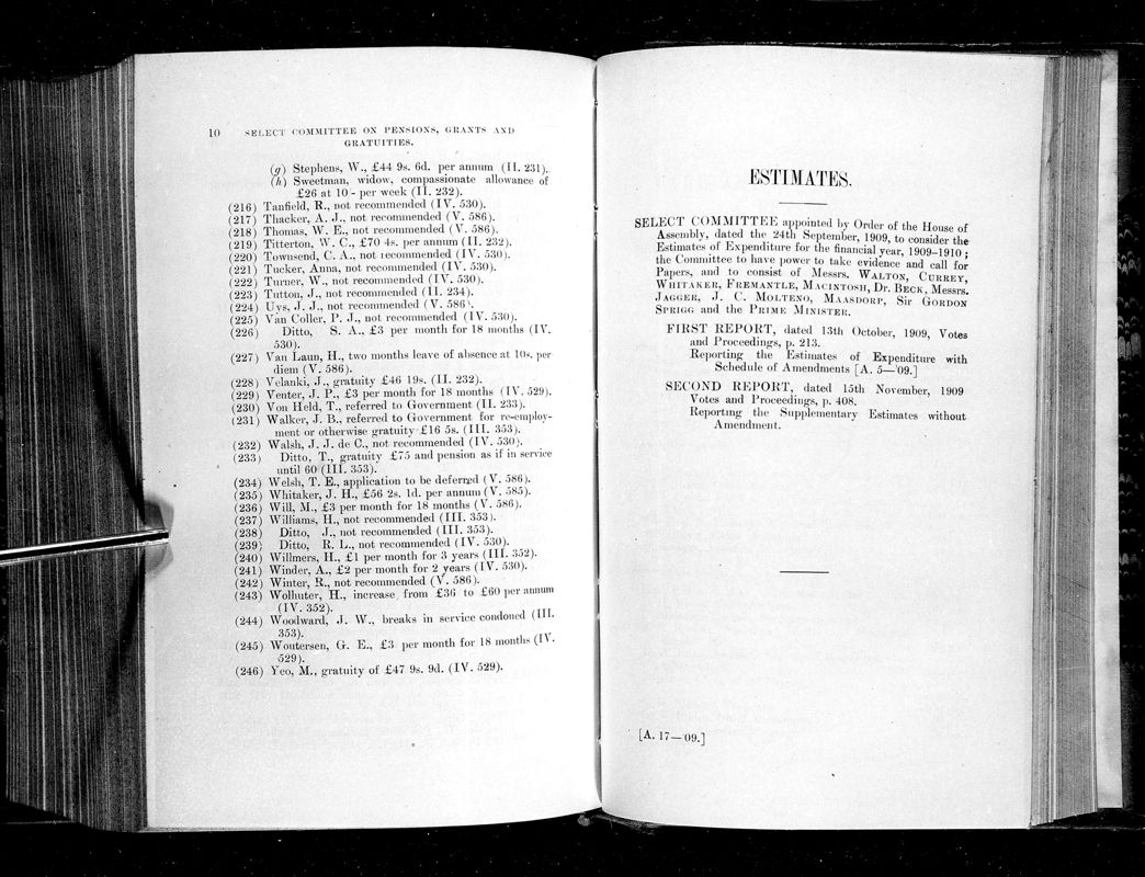 View document: Select Committee on The Estimates of Expenditure For The Financial Year 1909-1910.