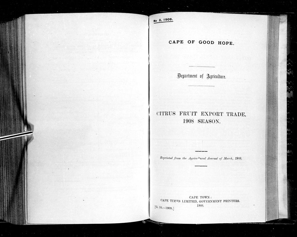 View document: Citrus Fruit Export Trade, 1908 Season.