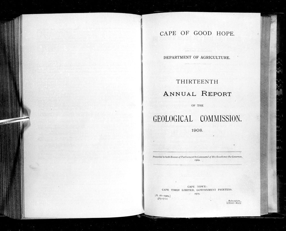 View document: Thirteenth Annual Report of The Geological Commission, 1908.