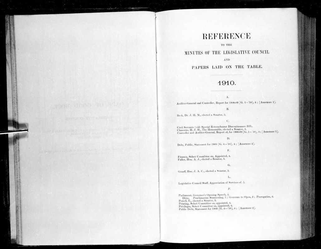 View document: Minutes of The Legislative Council, 9th April 1910.