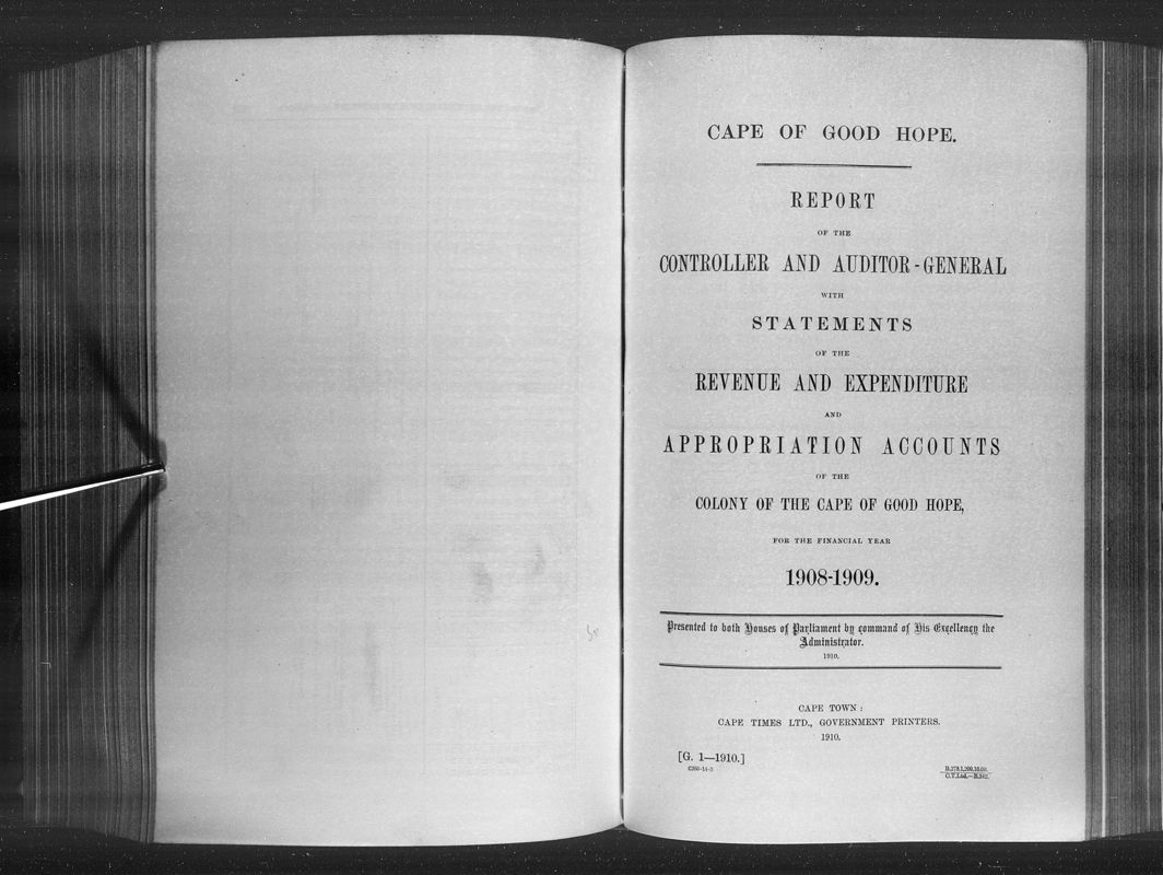 View document: Report of The Controller and Auditor-General For The Financial Year 1908-1909.