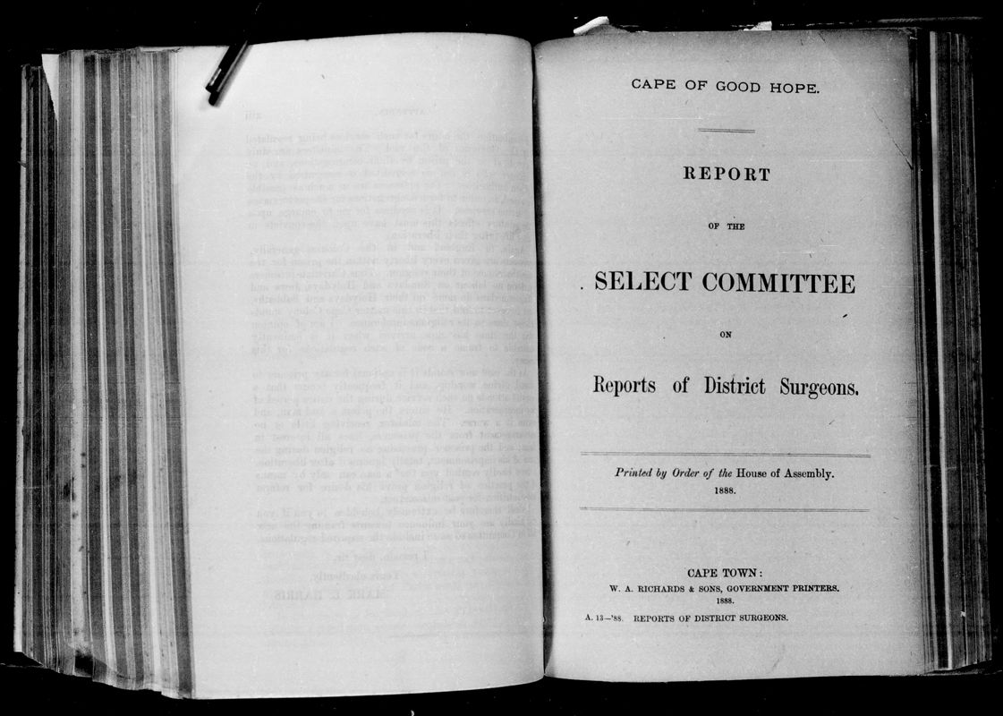 View document: Report of The Select Committee on Reports of District Surgeons, 1888.