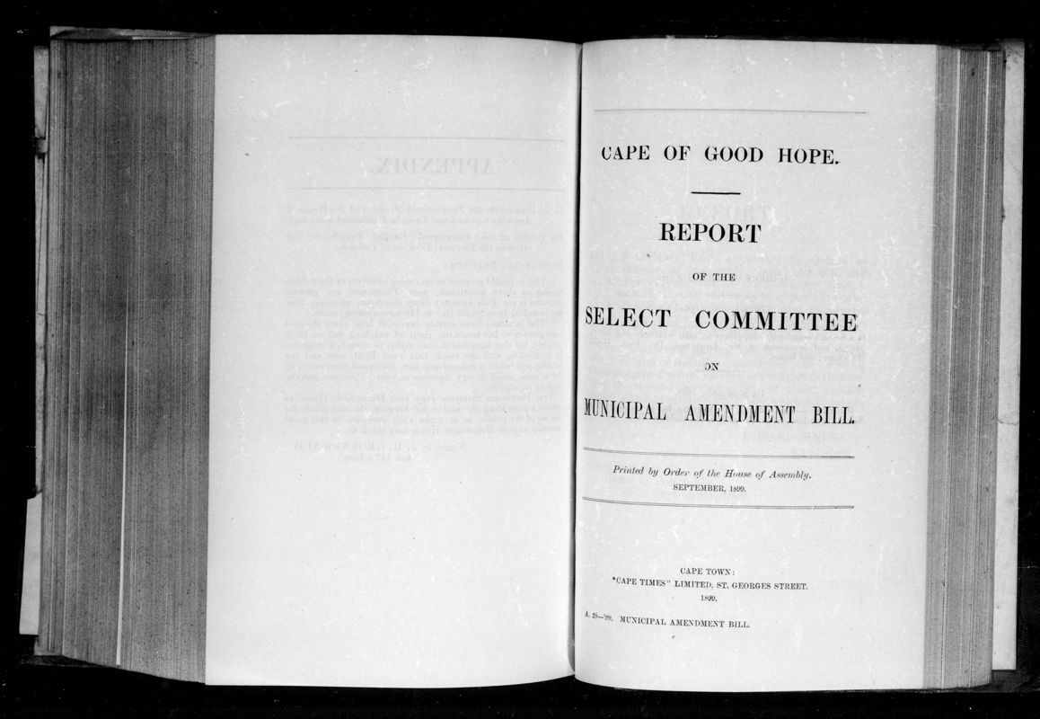 View document: Report of The Select Committee on Municipal Amendment Bill.