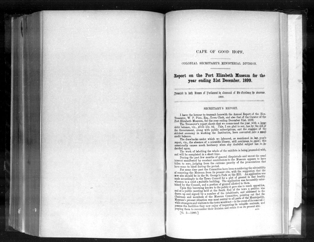 View document: Report on The Port Elizabeth Museum For The Year 1899.