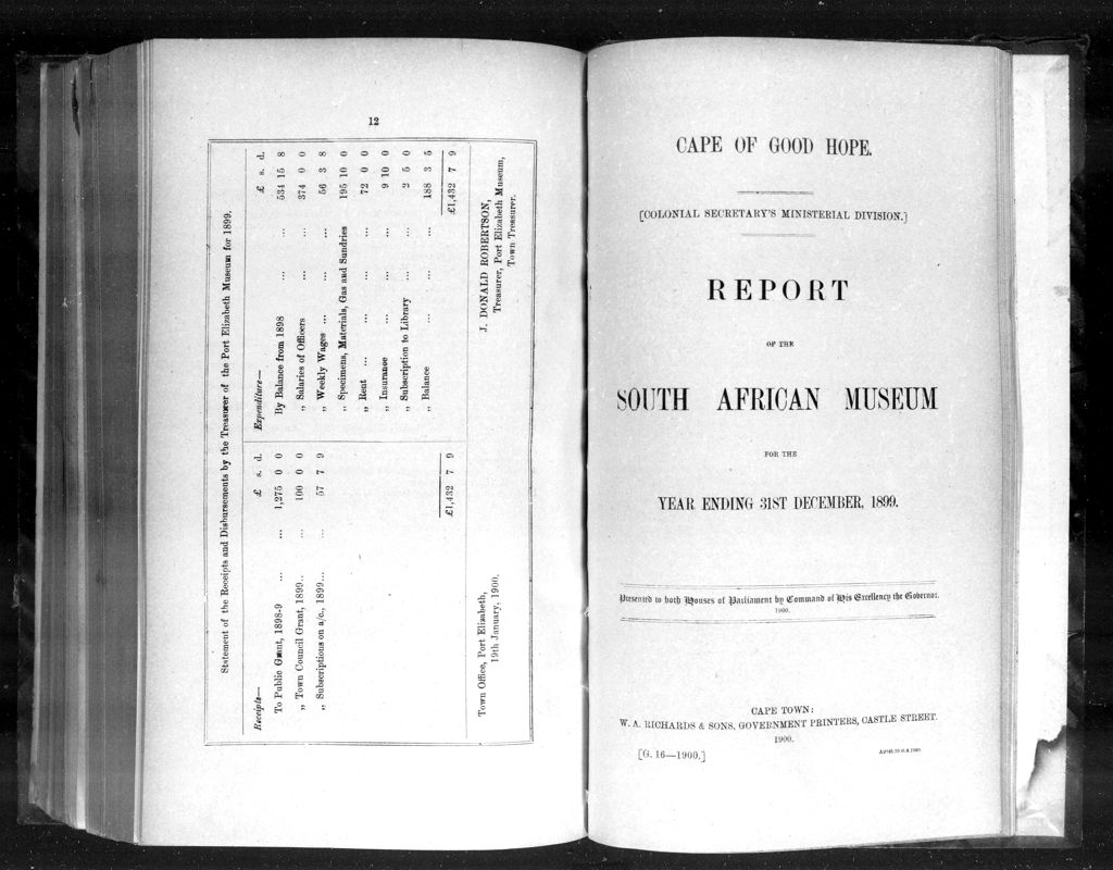 View document: Report of The South African Museum For The Year 1899.