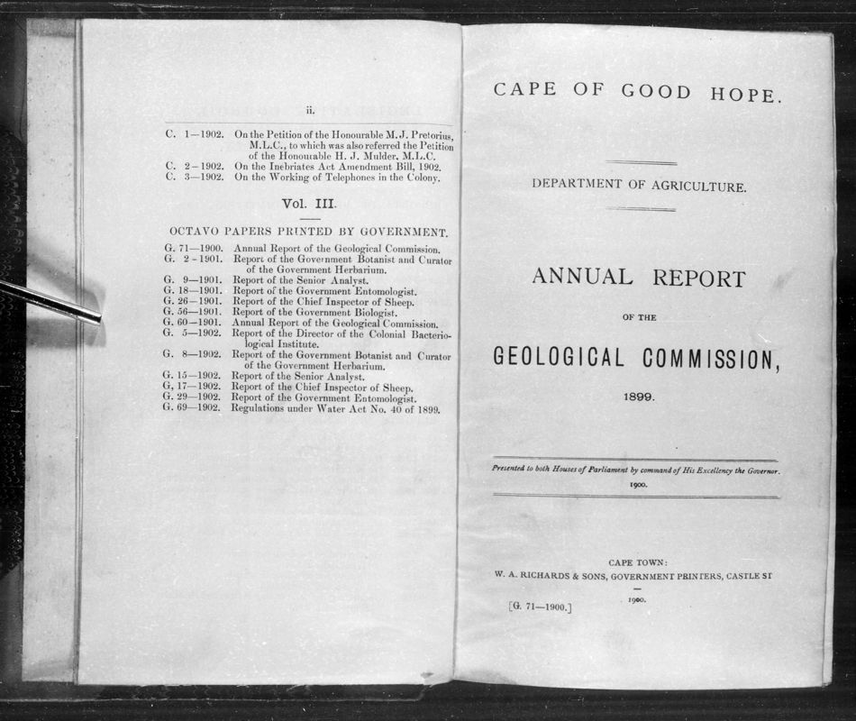 View document: Annual Report of The Geological Commission, 1899.