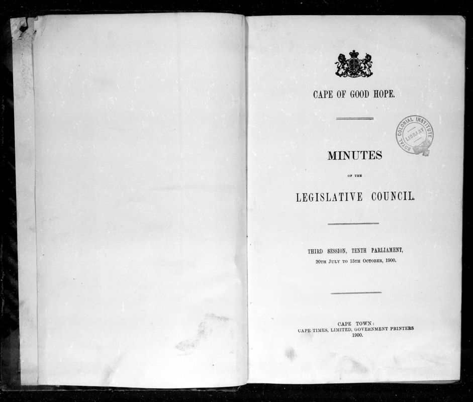 View document: Minutes of The Legislative Council, 20th July to 15th October 1900.