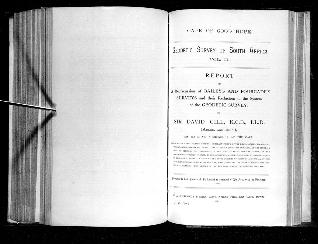 View document: Report on A Rediscussion of Bailey's and Fourcade's Surveys and Their Reduction to The System of The Geodetic Survey.